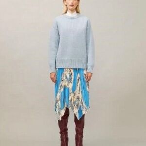NWT Tory Burch Oversized Crew Neck Wool Sweater Dove Blue Size Small
